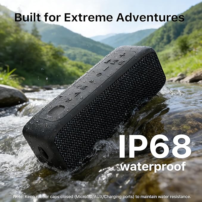 Bluetooth Speaker,20W Stereo Sound,Wireless Speaker with Bluetooth 6.0,24H Playtime,IP68 Waterproof Shower Speaker,TWS Pairing, Support TF Card,AUX 3.5mm Input,Speaker for Home,Outdoor,Travel