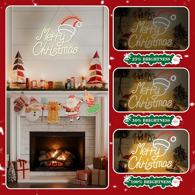 Christmas Neon Sign Merry Christmas Neon Signs for Wall Decor Santa Hat Led Lights Red Light Up for Party Bar Club Hotel Restaurant Shop Store Showcase Backyard Living Room Bedroom Decoration Gifts