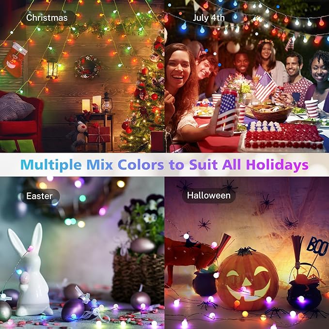66FT Color Changing String Lights, Connectable Globe String Lights Plug in with Remote, 120 LEDs 128 Modes Christmas Lights Outdoor Waterproof for Patio Tent Camping Bedroom Classroom Party Xmas Decor