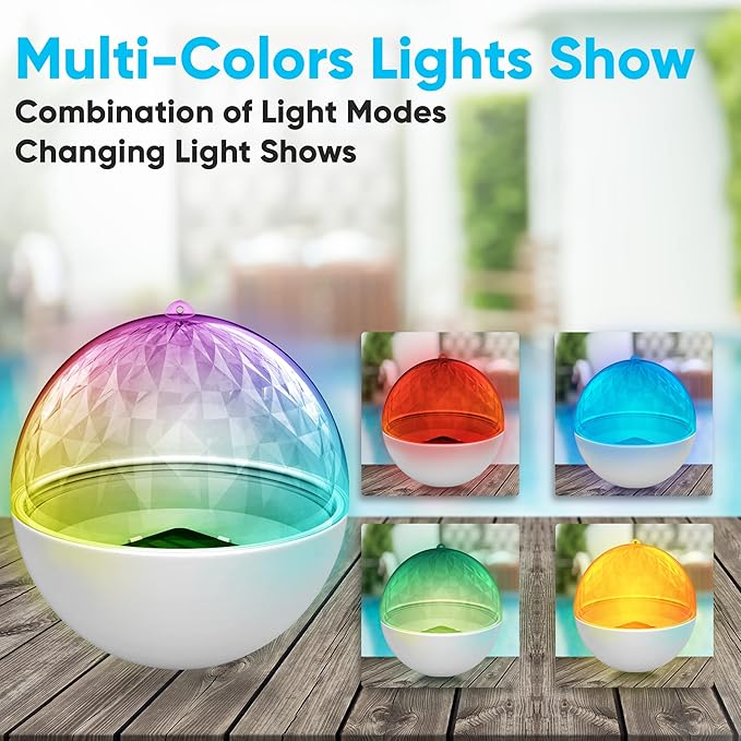 Pyle Floating Pool Lights - Solar Pool Light with 3 Color Changing Lights - Waterproof IP68, Rechargeable Color Changing LED Night Light, Party Décor for Swimming Pool, Indoor & Outdoor