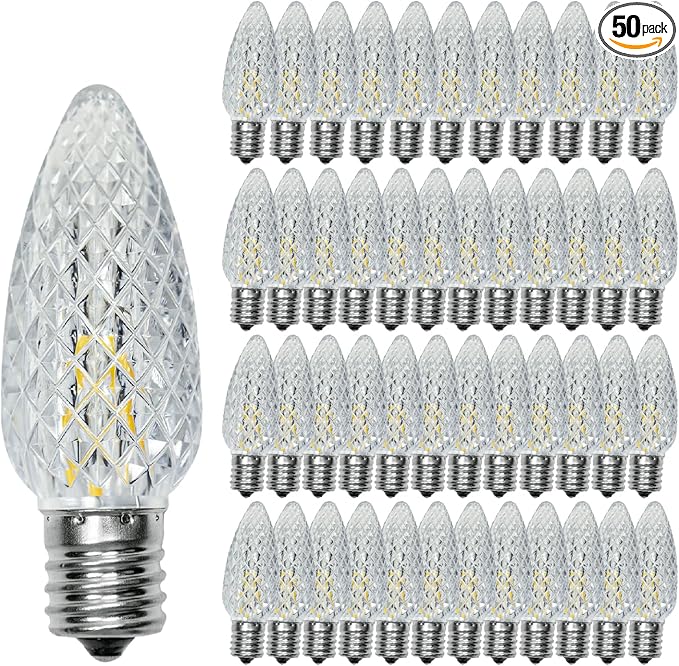 50 Pack C9 Led Christmas Lights Bulb, C9 Replacement LED Christmas Lights Outdoor Bulb, C9 Shatterproof Led Bulb for Christmas String Lights, E17 Base, Commercial Grade 2200K Warm White Bulbs