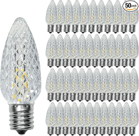 50 Pack C9 Led Christmas Lights Bulb, C9 Replacement LED Christmas Lights Outdoor Bulb, C9 Shatterproof Led Bulb for Christmas String Lights, E17 Base, Commercial Grade 2200K Warm White Bulbs