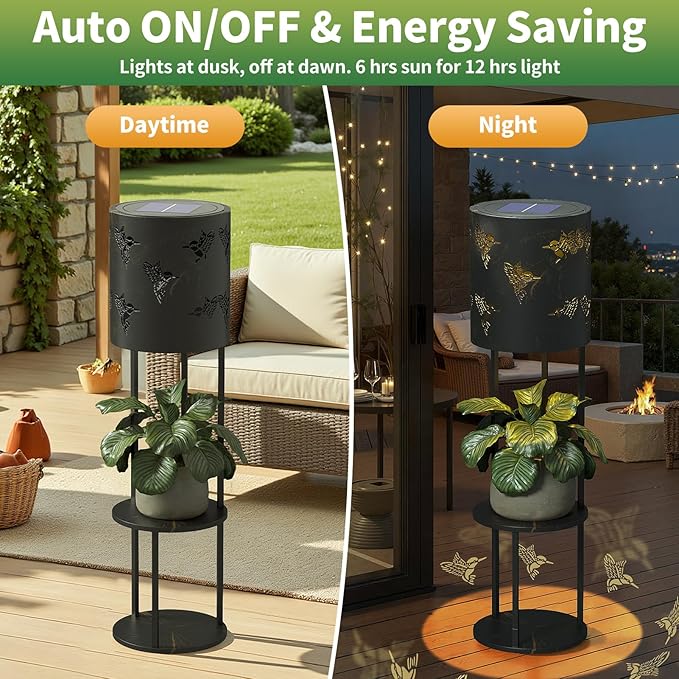 Solar Garden Plant Lights: Outdoor Waterproof Decorative Lamp with Flower Stand, Solar-Powered Yard Patio Outside Floor Decoration Lantern with Hummingbird Pattern for Festival Decor