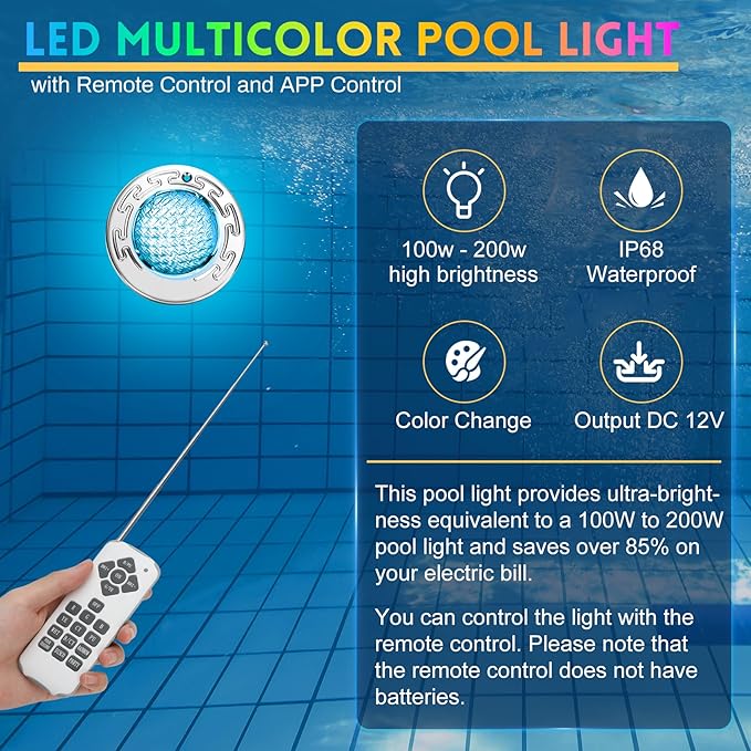 CAtArt 6 Inch LED Spa Lights, 12V DC Color Changing Pool Lights for Inground Pool, Underwater Spa Light with Remote Control and Transformer Controller, Fits for 6" Small Wet Niches, 12W, 100FT Cord