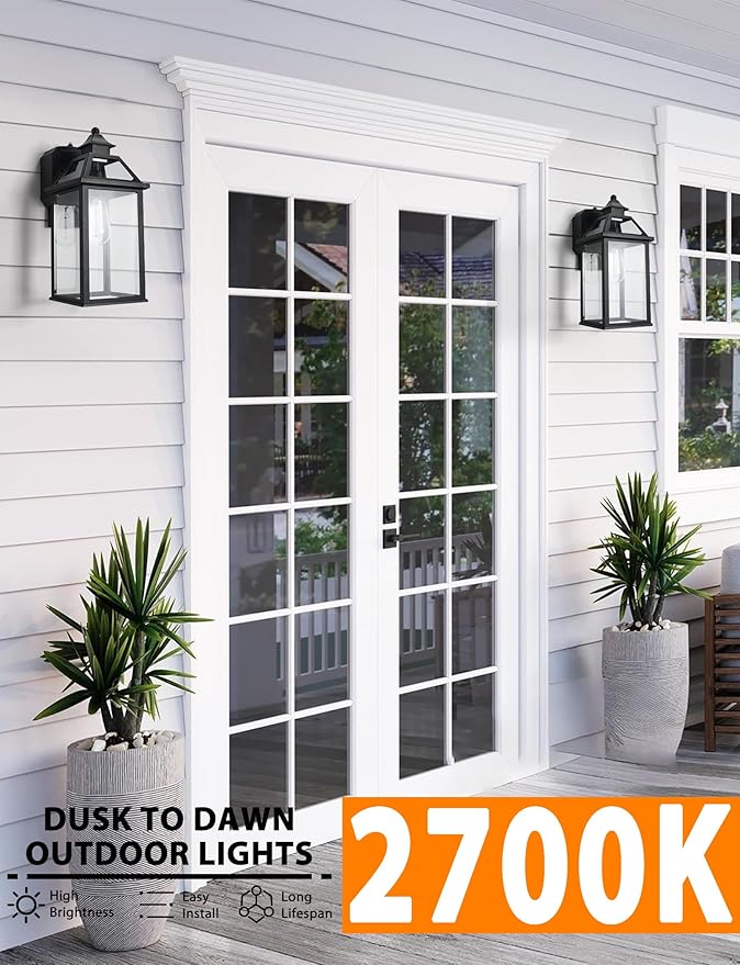 Porch Light with GFCI Outlet, 14'' Large Dusk to Dawn Outdoor Lights for House, Waterproof Exterior Lighting Fixtures, Black Anti-Rust Outside Wall Mount Sconce for Patio Front Door Entryway, E26