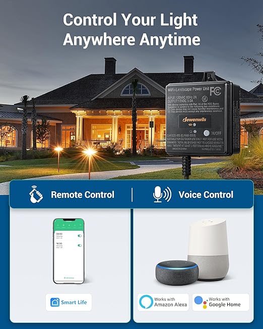 DEWENWILS 60W WiFi Low Voltage Transformer, 120V AC to 12V DC, Smart Outdoor Low Voltage Landscape Transformer with Timer, Work with Alexa & Google Home, Weatherproof for Landscape Lights, ETL Listed