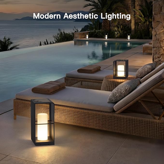 17" Tall Solar Floor Lamp, 3000K LED Solar Lanterns Outdoor Waterproof, Modern Outdoor Lights for Patio, Large Pathway Lights Solar Powered, Dusk to Dawn Floor Lamps for Yard Pathway Garden Porch