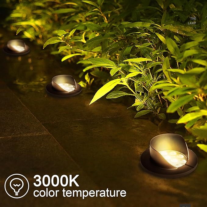 4-Pack LED Well Lights, Shielded Top, 6W 420LM, IP65 Waterproof Outdoor In-Ground Lights, 12V-24V Warm White Low Voltage Lighting for Pathway Garden Fence Deck, ETL Certified