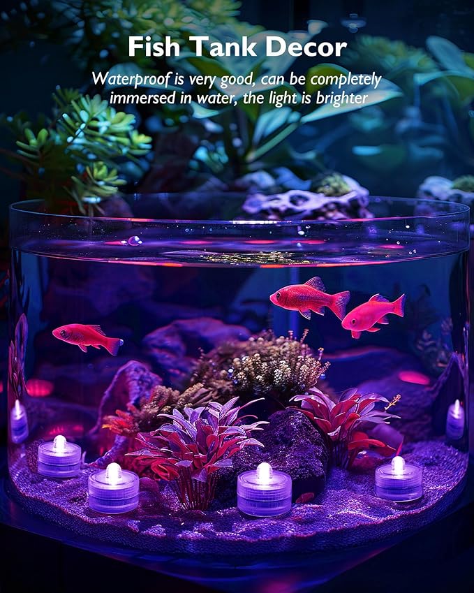 Homemory 12pcs Mini Submersible LED Lights, Waterproof Small Tealight Candles,Battery Operated Underwater EFX Light for Vase,Pool Pond,Halloween Lantern Decor-Purple