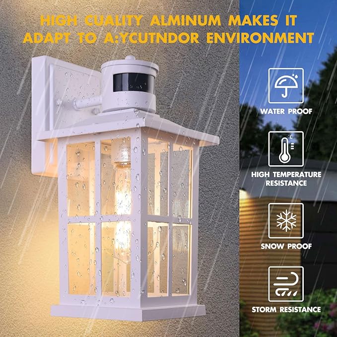 Outdoor Motion Sensor Light, Black Exterior Wall Lighting Fixtures,Dusk to Dawn Motion Sensor Outdoor Lights, Waterproof Front Porch Light Lantern for Garage, Patio. (White, 2 Pack)