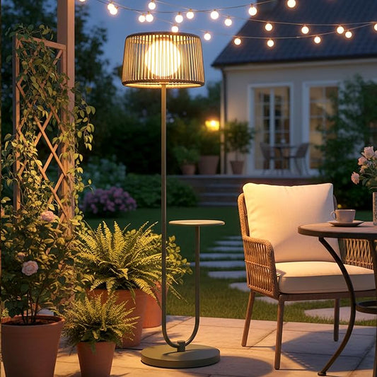 EcoGreen U-Shaped Solar Coffee Table Lamp – 21×14×55 Inch Modern Outdoor Standing Lamp, Solar Powered, 8H Warm Glow, Waterproof for Porch, Balcony, Garden, Poolside & Patio (Green, Single Pack)