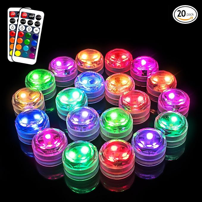 Submersible Led Lights with Remotes, Waterproof Tea Lights Candles Battery Operated RGB Color Changing Small Led Light for Vase Lantern Table Centerpieces Halloween Christmas Decor (20pack)