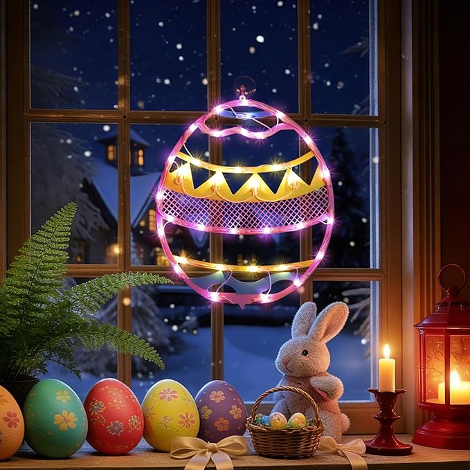 17" 35LED Lighted Pink Easter Egg Decor, Sweet Warm Glow for Desk, 120V Plug-in, UL Certified, Elegant Gift Box Packed
