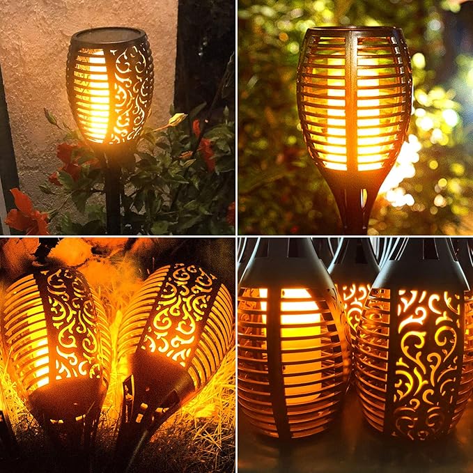 Solar Torch Light with Flickering Flame, Large Solar Fire Lights Outdoor, Landscape Decoration Lighting Security Tiki Torches for Garden, Pathway, Lawn, Auto On/Off Dusk to Dawn