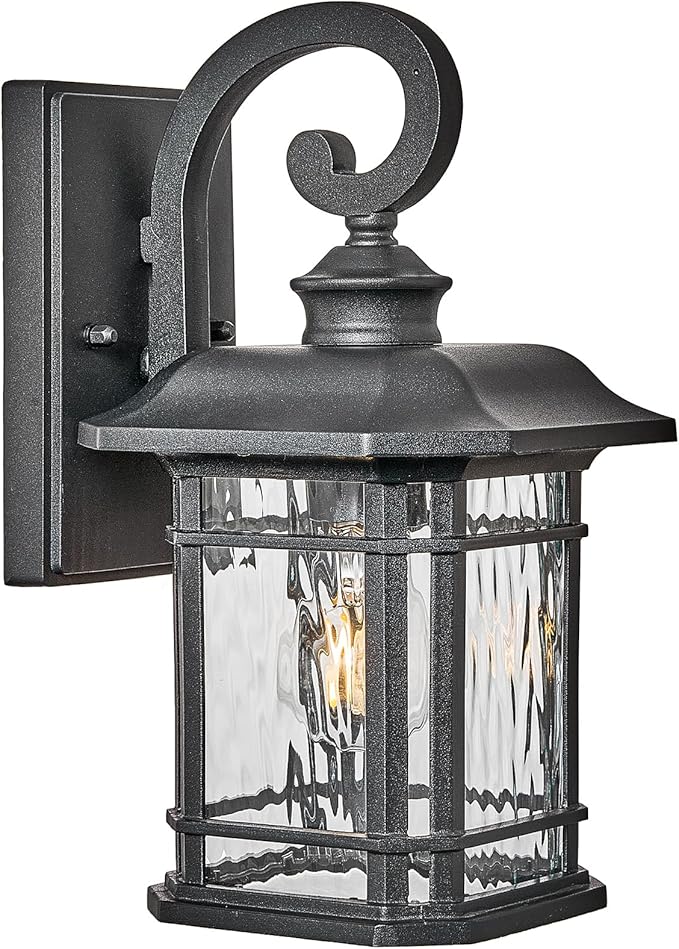 Matte Black Outdoor Wall Lights 16.7 Inch Height Waterproof Outdoor Wall Sconce Exterior Wall Light Fixtures with Water Ripple Glass for Garage Patio Front Door