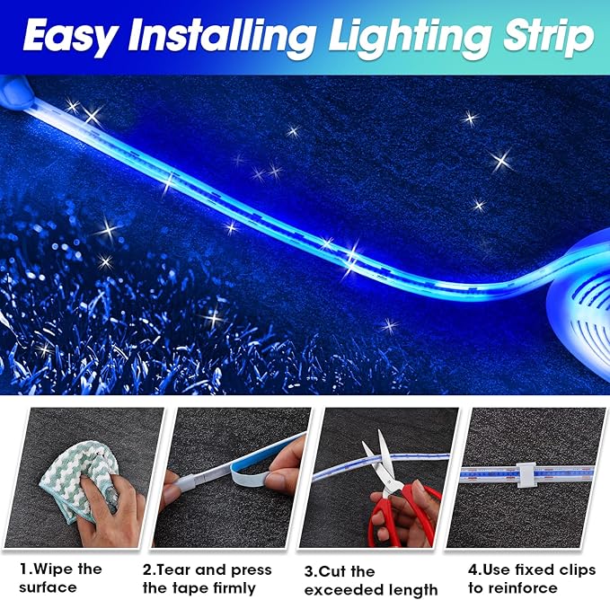 COB RV Awning Lights, 12V 32.8FT Camping Awning Light, IP68 Waterproof LED Lights, RV Exterior Strip Lights for Motorhome Travel Trailer Canopy Party, Stands Food Trucks (Blue)