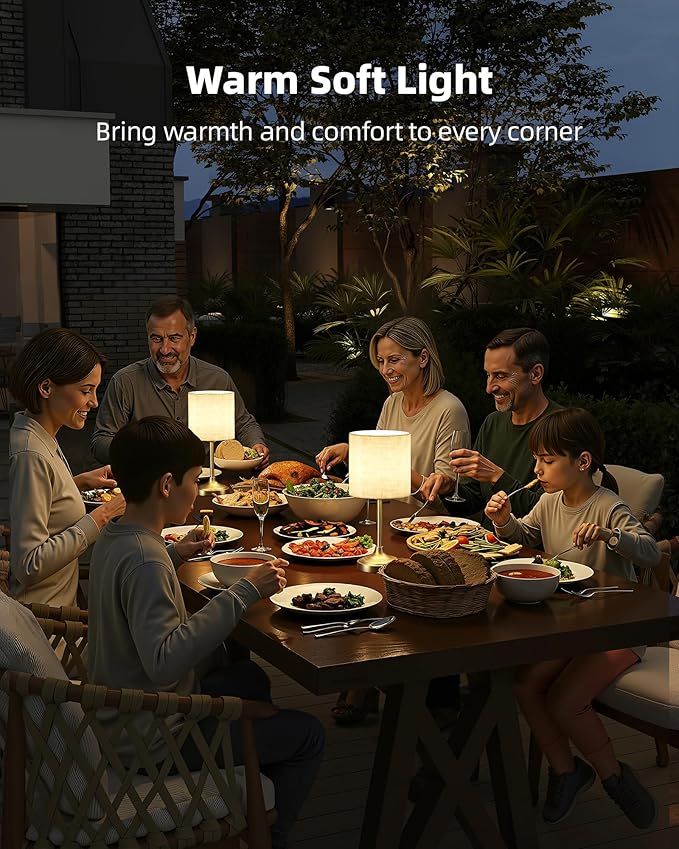 Wireless Lamp, 2-Pack, 8000mAh, Dimmable, Ambient Light, 2700K, Touch Control, Portable, Small, LED, Rechargeable Table, Rechargeable, Cordless, Desk Lamp, Kitchen Lamp, Fabric Shade, for Dining Room