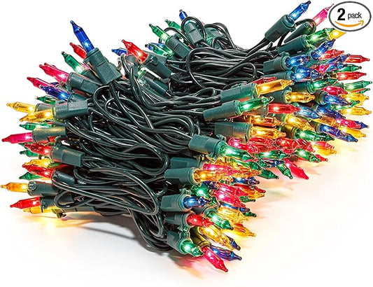 MYGOTO 2 Pack 23ft 100 Clear Mini Easter String Lights on Green Wire for Indoor/Outdoor Use,Connectable 120V Clear Tree Lights for Christmas Wedding, Bedroom, Porch Decor(Multicolor)