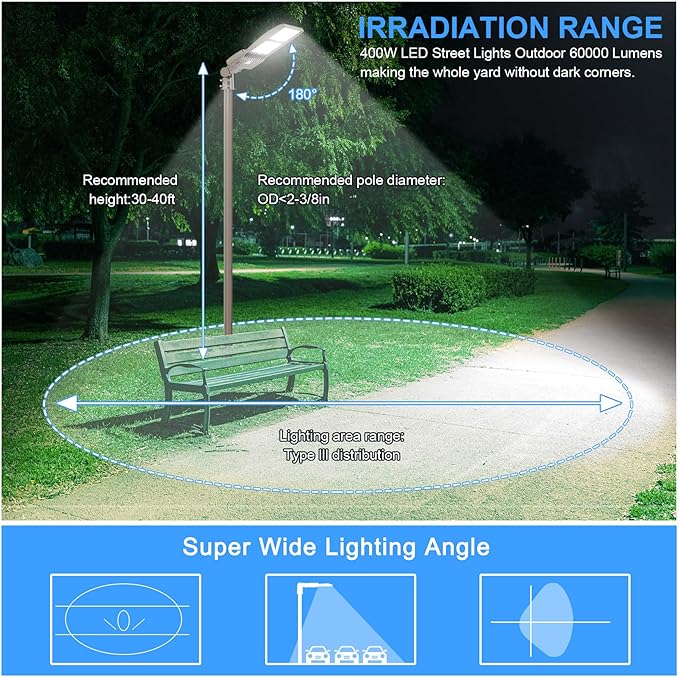 400W LED Parking Lot Light UL Listed 60000LM Outdoor Street Area Lighting with Dusk to Dawn Photocell ETL DLC Listed LED Pole Lights 100-277V IP65 5000K LED Shoebox Commercial Light for Yard, Roadway
