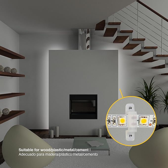 100 Pack LED Strip Light Mounting Brackets, Clips for 8mm IP67/IP68 Waterproof LED Strips, Silicone LED Light Strip Holders for Indoor & Outdoor Use