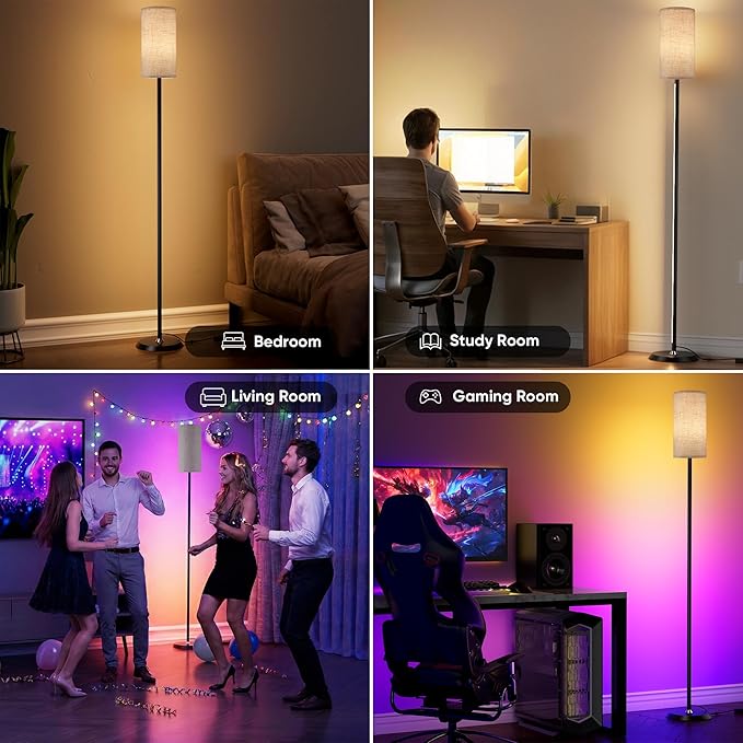 PARTPHONER RGBIC Floor Lamp, 1000 Lumen Smart Modern Floor Lamp with 16 Million DIY Colors & Dual Light, LED Corner Standing Lamp Featuring Music Sync, App/Remote Control for Living Room, Bedroom