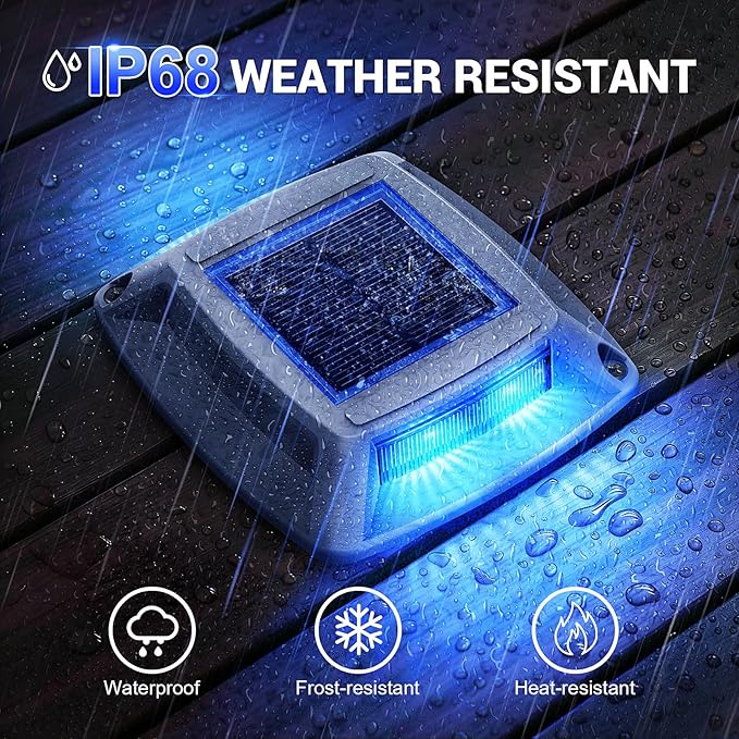 Solar Driveway Lights Outdoor 10 Pack, IP68 LED Solar Powered Waterproof Driveway Marker Deck Dock Lights for Dock Step Pathway Walkway Sidewalk Garden Yard Stair Marine (Blue)