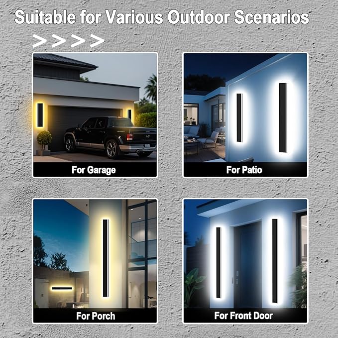 Picico 2PC Modern Outdoor Lights,IP65 Waterproof Long Exterior Light Fixtures Wall Mount,Linear Outdoor LED Wall Sconce, Outside Lighting for Garage,Front Door 2pcs 47in