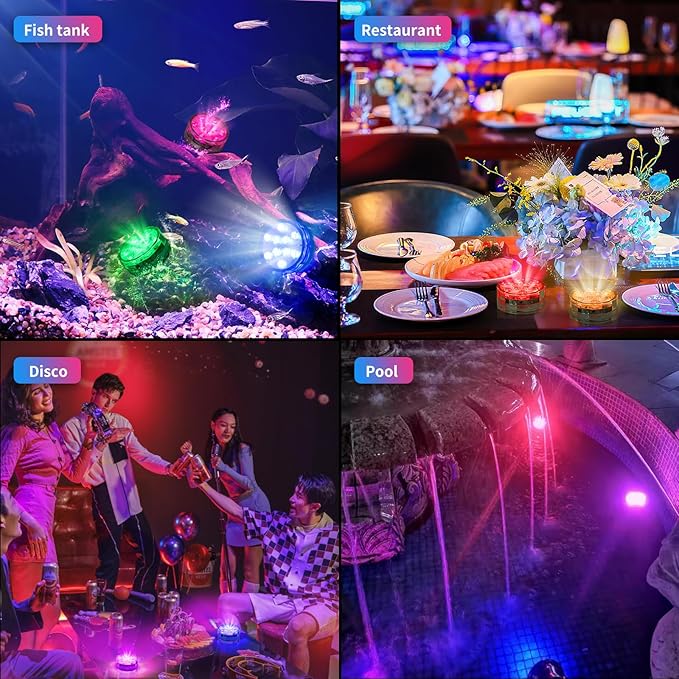 Submersible Lights - 4-Pack Battery-Powered Waterproof IP68 Lights with Remote Control for Pools, Ponds, Hot Tubs, Aquariums, Yacht, Boat, Parties & Decorations