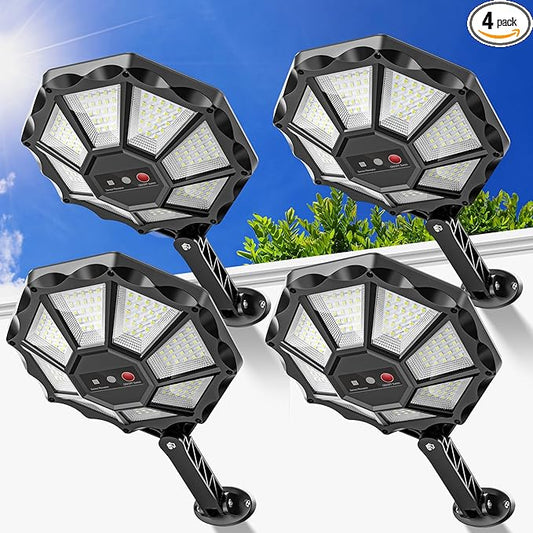 Solar Outdoor Lights with Motion Sensor, 168LED 6500K Daylight & 360° Wide Angle, IP66 Waterproof 8-Sided Flood Light, Solar Lights Auto Dusk to Dawn for Yard Pool Fence (4 Pack)