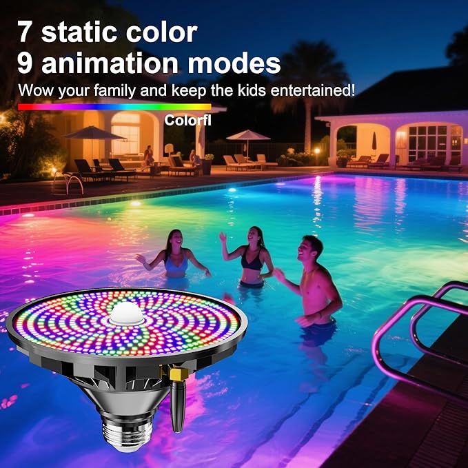 Pool Lights for Inground Pool LED Pool Light Bulb for Above Ground Swimming Pool – LED Pool Lights for Inground Pool, 120V Spa Light Bulb E26 Base, Multi-Color & Adjustable Brightness – Black