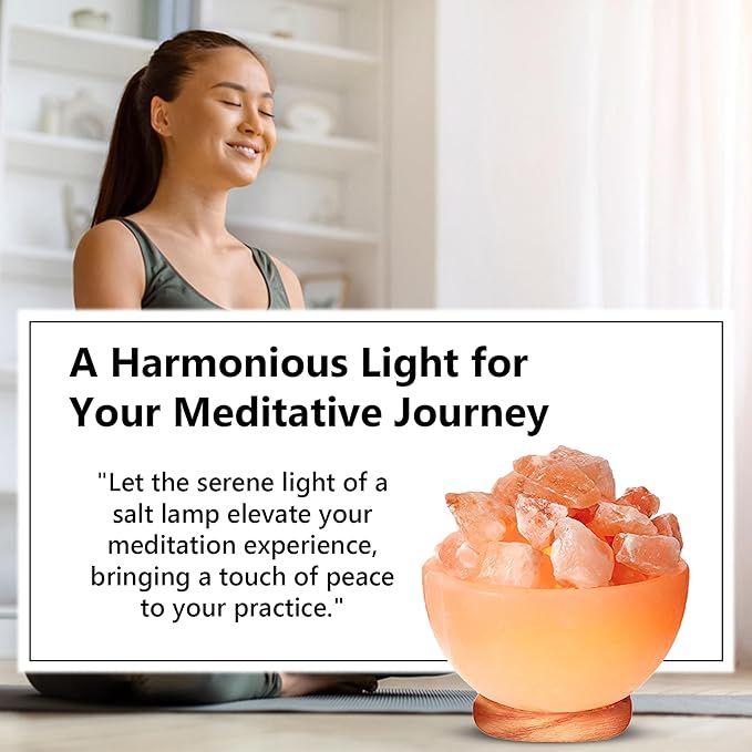 Himalayan Glow Natural Pink Salt Lamp Bowl with Crystal Chunks | Hand-Carved Himalayan Salt Lamp for Air Purification & Calming Ambiance | Home & Office Décor