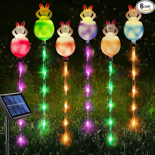 AVEKI 6 Pcs Easter Bunny Solar Pathway Lights Outdoor, Stake Lights with 8 Lighting Modes, Waterproof Outdoor Garden Lights for Easter Decorations Yard Pathway (Bunny)