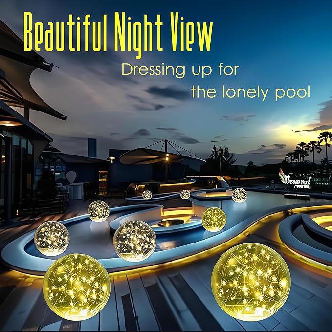 Floating Pool Lights Solar Powered - 14" Inflatable Waterproof Floating Pool Balls Light That Float for Party, Outdoor Pond/Patio Decorations (Warm-White, 4 Pack)