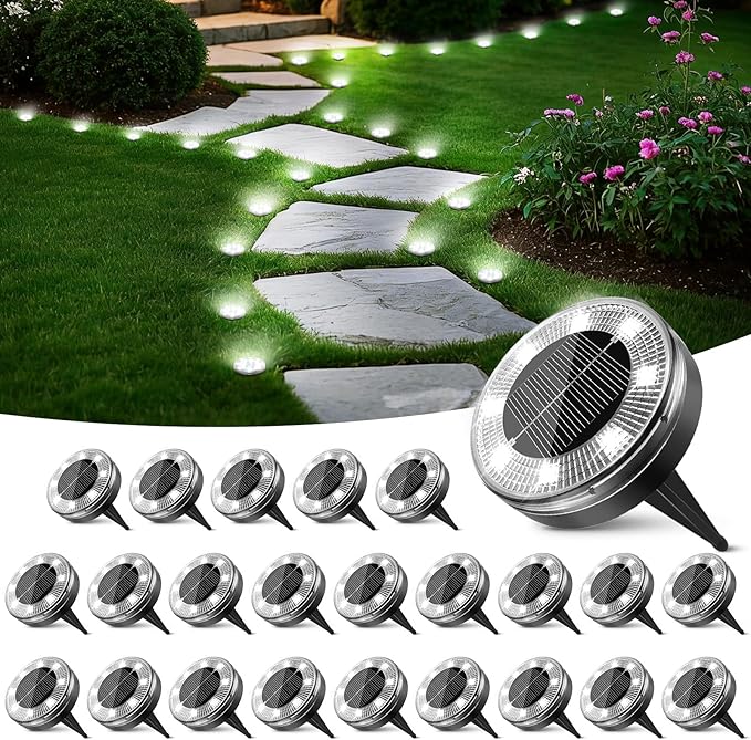 Peasur 24 Pack Solar Ground Lights Outdoor-Cool White