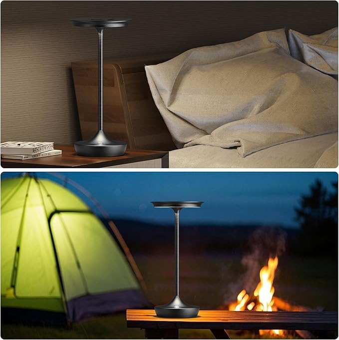 LED Cordless Table Lamps Rechargeable - Outdoor 6000mAh Battery Operated Portable Table Lights 3 Color Stepless Dimming Lamp with Memory Function for Patio Restaurant Dining 2 Pack Black
