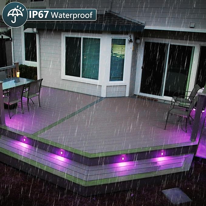 LED Deck Lights Kit,12pcs Φ1.78 Dimmable WiFi-Control Low Voltage Recessed RGB LED Landscape Step Light Waterproof Outdoor Yard Garden Patio Deck Railings Lighting,Fit for Alexa,Google Home