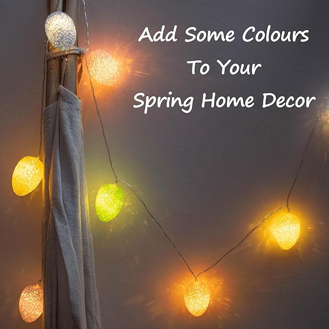 YOLIGHT Easter Decorations Egg Lights Fairy Light Battery Operated with Timer, 6.5ft 10 LED Easter Lights String for Table Home Tree Mantel Party Décor, Indoor & Outdoor