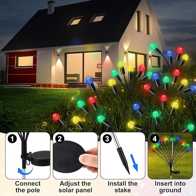4 Pcs St Patricks Day Outdoor Decorations Solar Lights Waterproof Green 48 LED Swaying Pathway Firefly Stake Lights for Outside Yard Garden Lawn Decorations(Multicolor,Pineapple Ball)