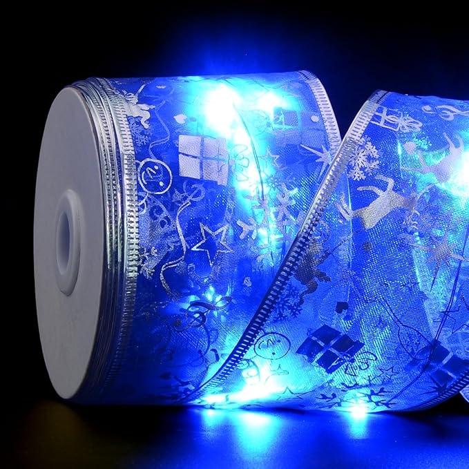 Christmas Decorations - 2.5Inch x 66Ft 200 Led Christmas Tree Ribbon Lights with 8 Lighting Modes, Battery Operated & USB Powered Fairy String Lights with Timer for Xmas Tree Decor