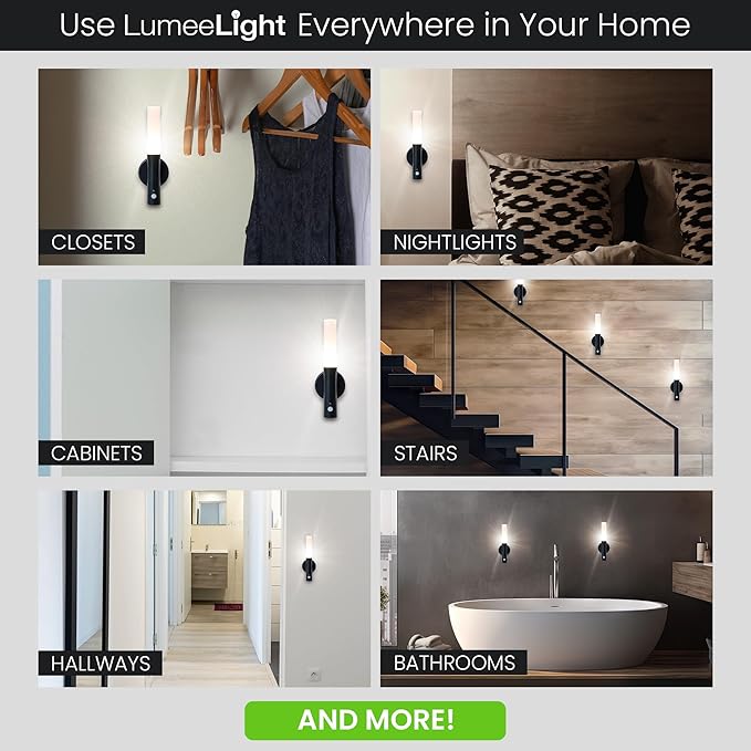 Motion Sensor Night Lights, Magnet Body Hallway Rechargeable LED Wireless Wall Sconces, Portable Decor Battery Powered Indoor Torch Lighting for Bedroom (Black 2PCS)