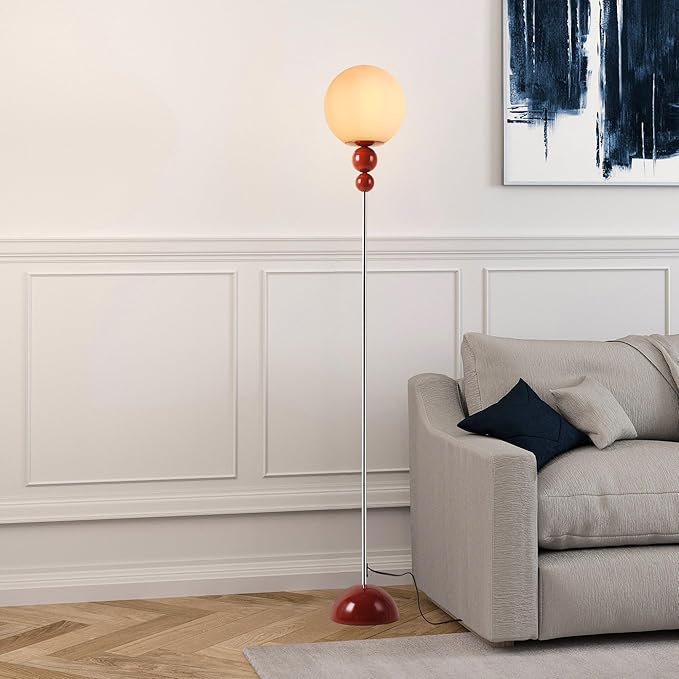 Modern Floor Lamps for Living Room, Globe Glass Shade Floor lamp for Bedroom, Standing lamp for Office, Corner(red)