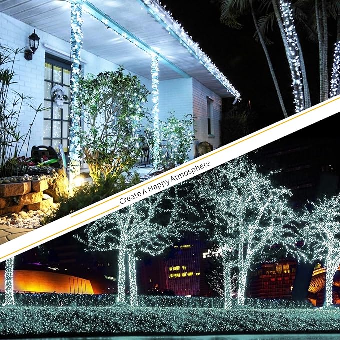 QUWIN White Christmas String Lights, 115Ft 300 LED UL Certified 8 Modes with End-to-End Plug, Indoor & Outdoor Fairy Light for Christmas Tree, Patio, Wedding, Party (115Ft Cool White)