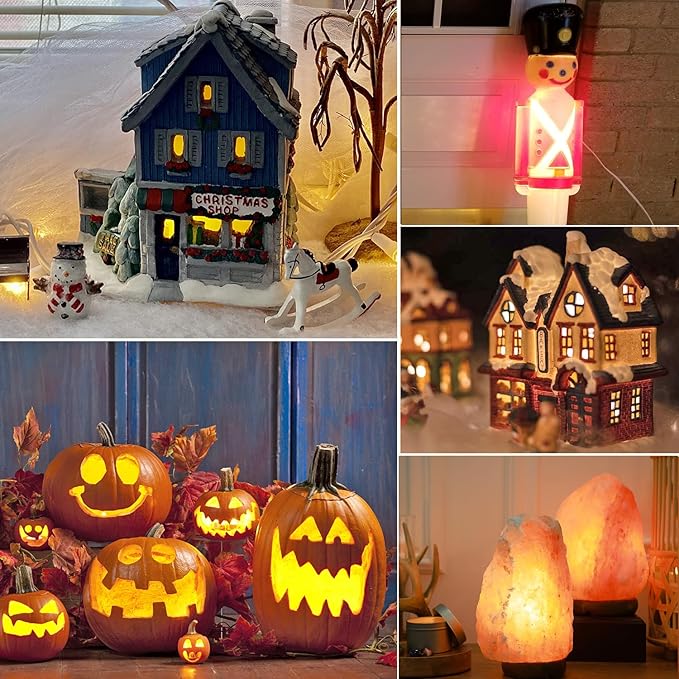 KGC 4 Pack Chainable Accessory Cord with C7 LED Light Bulb, 6 Ft Indoor Blow Mold Light Cord with Male and Female Plugs for Halloween Pumpkins Christmas Village Houses and Craft Projects Decoration