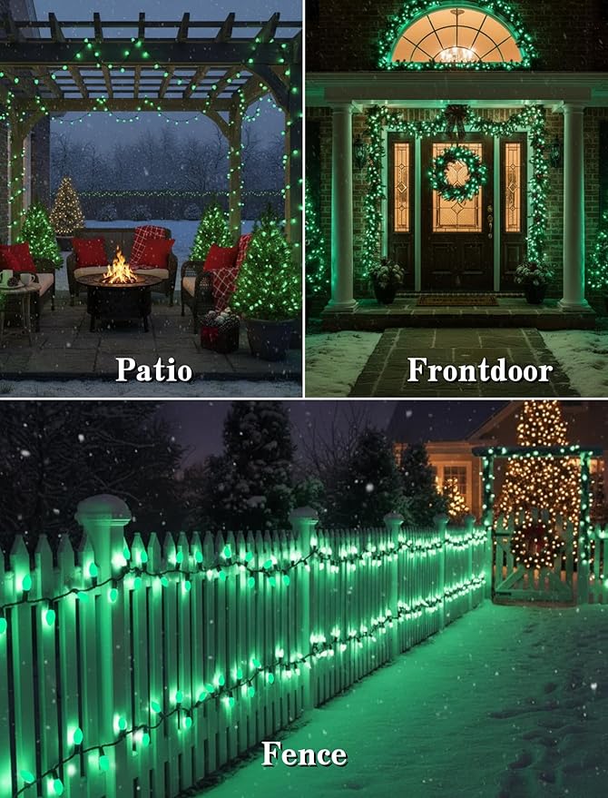 25 Pack C7 Green Christmas Replacement Bulbs C7 5W Green Vintage Ceramic Light Bulbs for Christmas Night Light Candle Lamp St. Patrick's Day Decor,E12 Candelabra Base