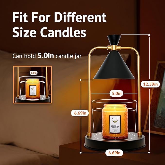 Candle Warmer Lamp with Timer Dimmer,Unique Birthday Gifts for Women Mom,House Warming Gifts New Home Room Decor,Wax melt Warmer for Scented Wax Jar Candles,Black-Large