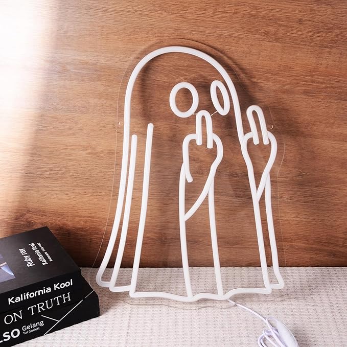 Ghost Halloween Neon Light Sign Spooky Middle Finger LED Lights for Halloween Party Decorations Bedroom Living Room Home Kids Room Man cave Bar Pub Cafe