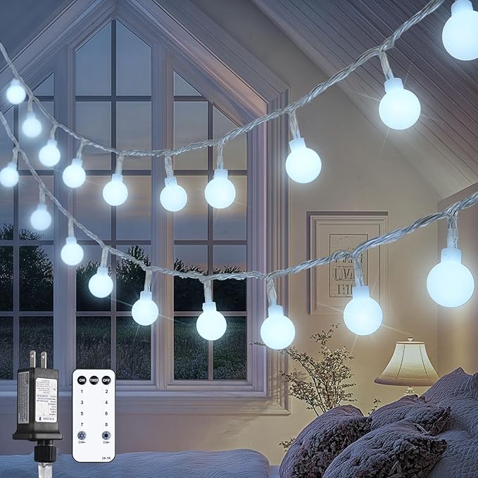JMEXSUSS 100ft Globe String Lights Indoor Outdoor Waterproof, 200 LED White Christmas Fairy Lights Plug in with Remote, Connectable Hanging Lights for Bedroom Patio Holiday Tree Party Christmas Decor