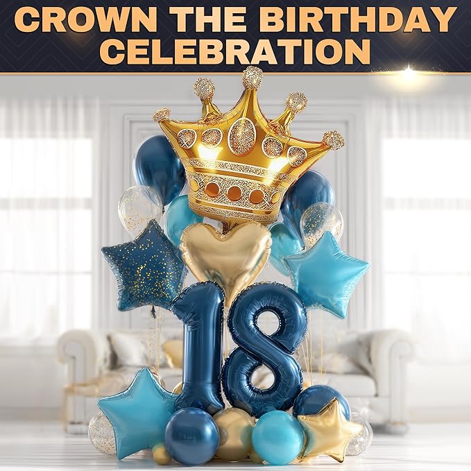 Gold Crown Balloons Set of 3 – 38.2"x35.4" Large Princess Balloons with Royal Crown Shape, Reusable Foil Design – Eye Catching Centerpiece for Princess Party Decor, Birthday Setup and Photo Backdrop