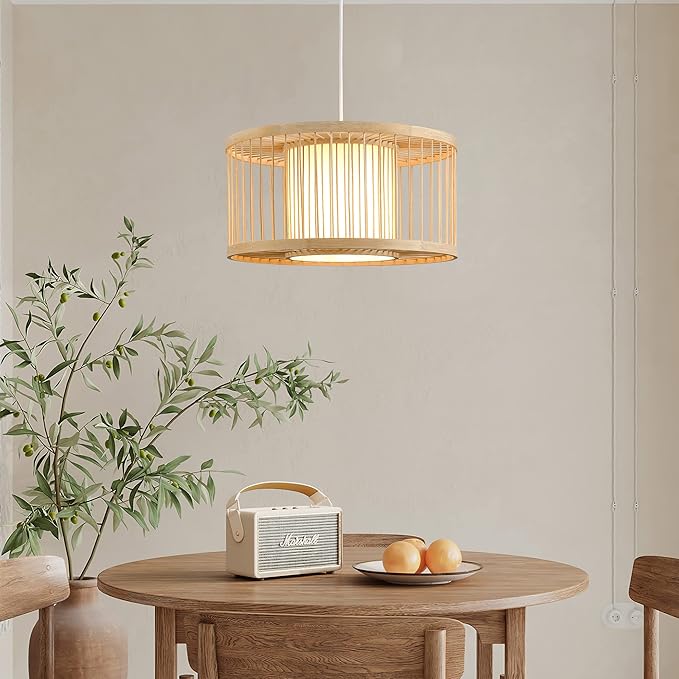 Rattan Pendant Lights, 15.8" Boho Wicker Pendant Light Handwoven Rattan Chandelier Beach Country Natural Hanging Light for Dining Room Kitchen Living Room Bedroom