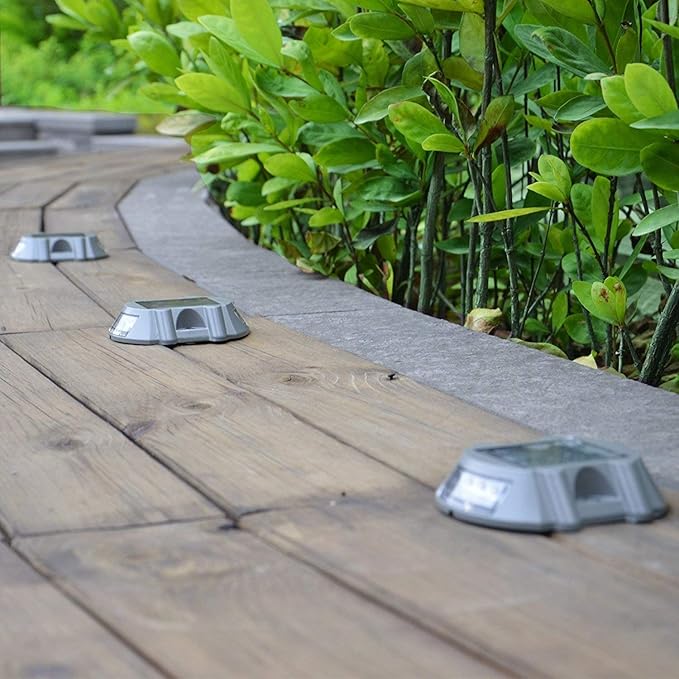 Solar Deck Lights 4 Pack LED Dock Lights for Walkway, Stair and Step - Cast Aluminum